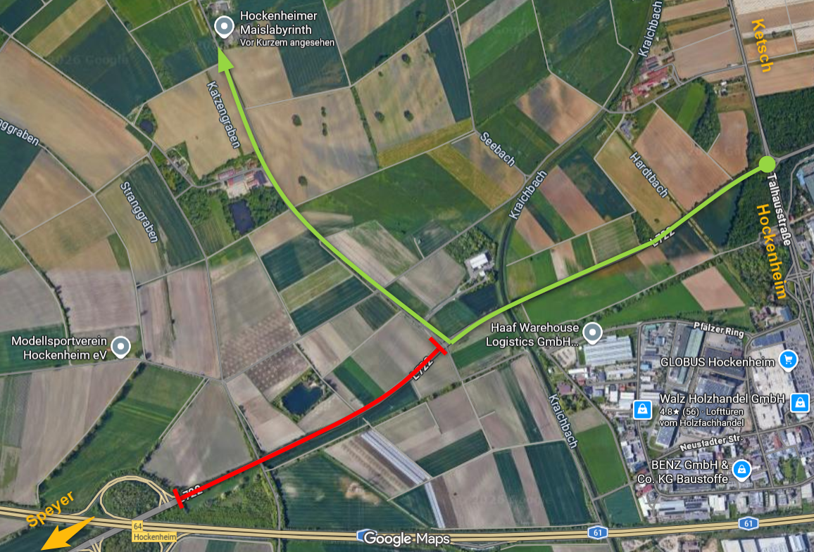 Karte zur Anfahrt während der Baustelle an der L722