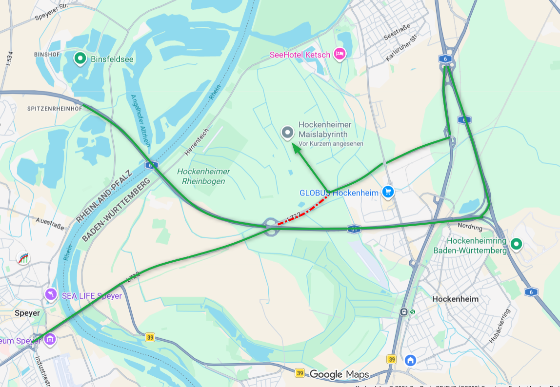 Karte zur Anfahrt während der Baustelle an der L722 aus RLP
